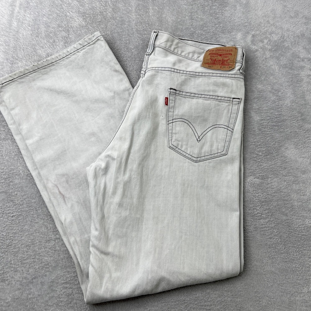 Levi's 567 Low Loose Bootcut Jeans 36x34 Grey Mens Vintage Y2K Baggy Skate - Picture 16 of 16